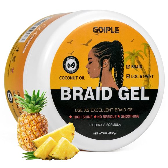 Gel para trenzado de sujeción fuerte de 8,8 onzas para trenzas trenzadas, controla el encrespamiento, alto brillo, sin escamas, fácil control de bordes