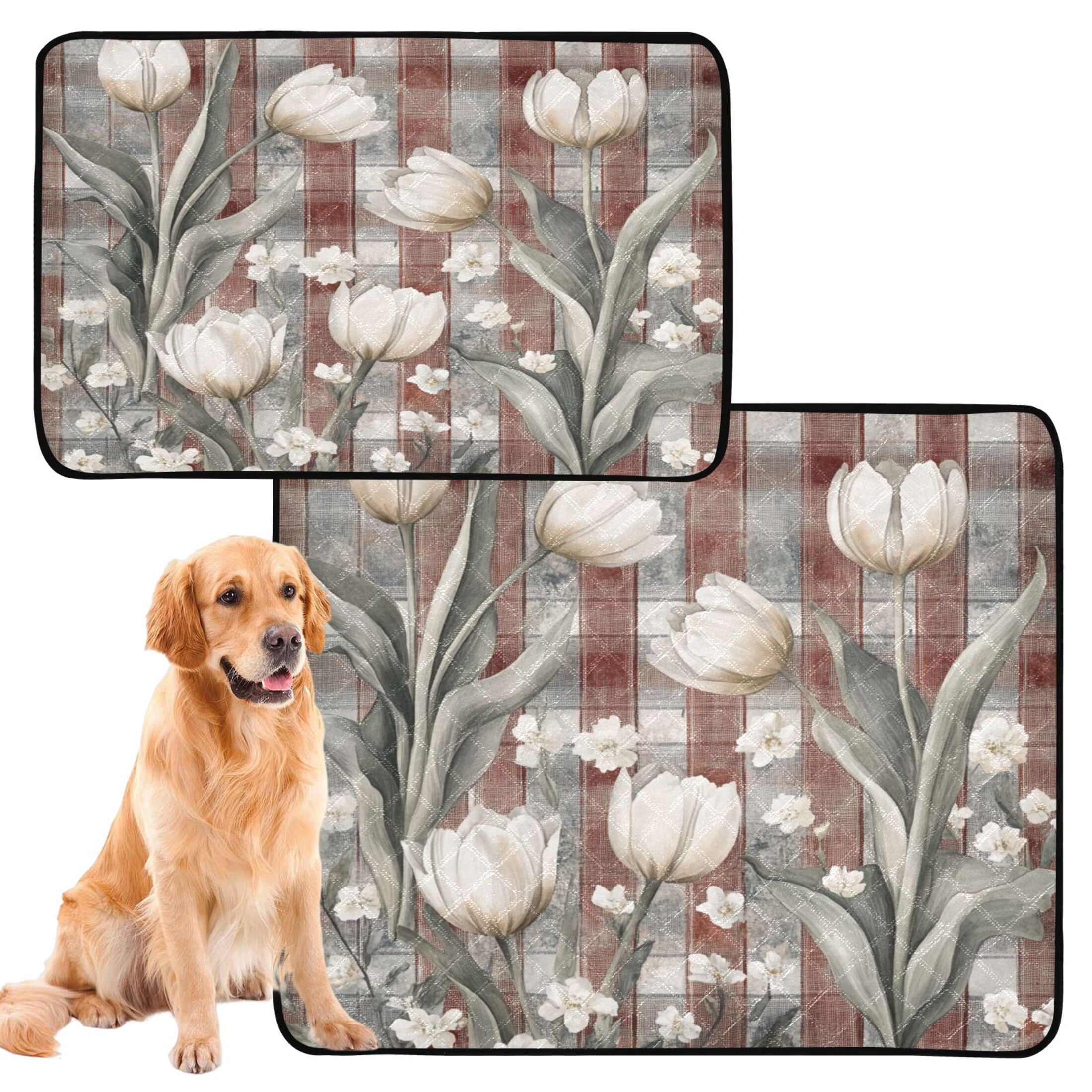 Qxltty White Tulip Flowers Cat litter Pads Pet Set of 3 Diaper Mats Center Anti-leakage Layer Absorbent Soft and Comfortable