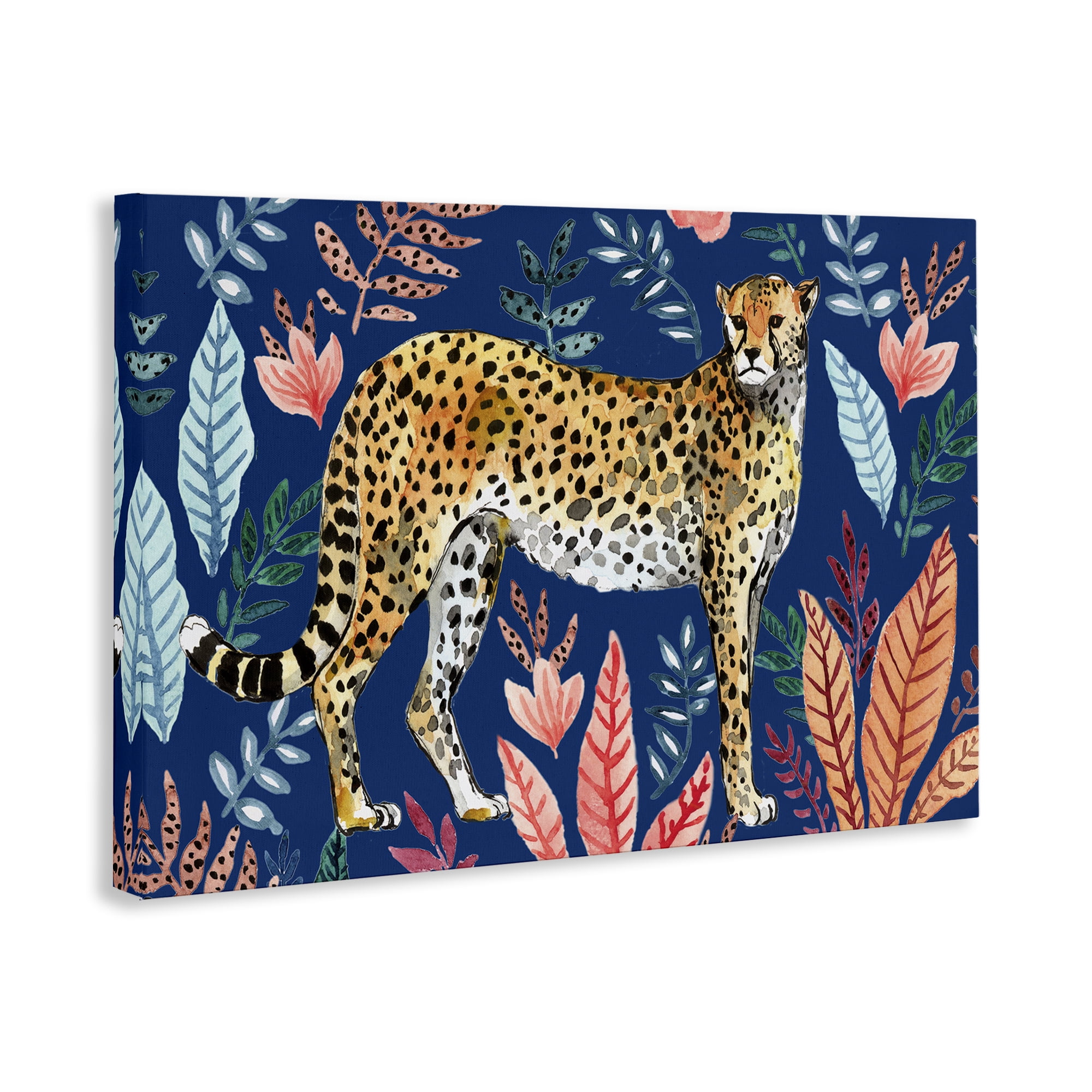 Stupell Industries Jungle Plants & Cheetah Animals Painting Wrapped Canvas Art Print Wall Art, 24 x 16