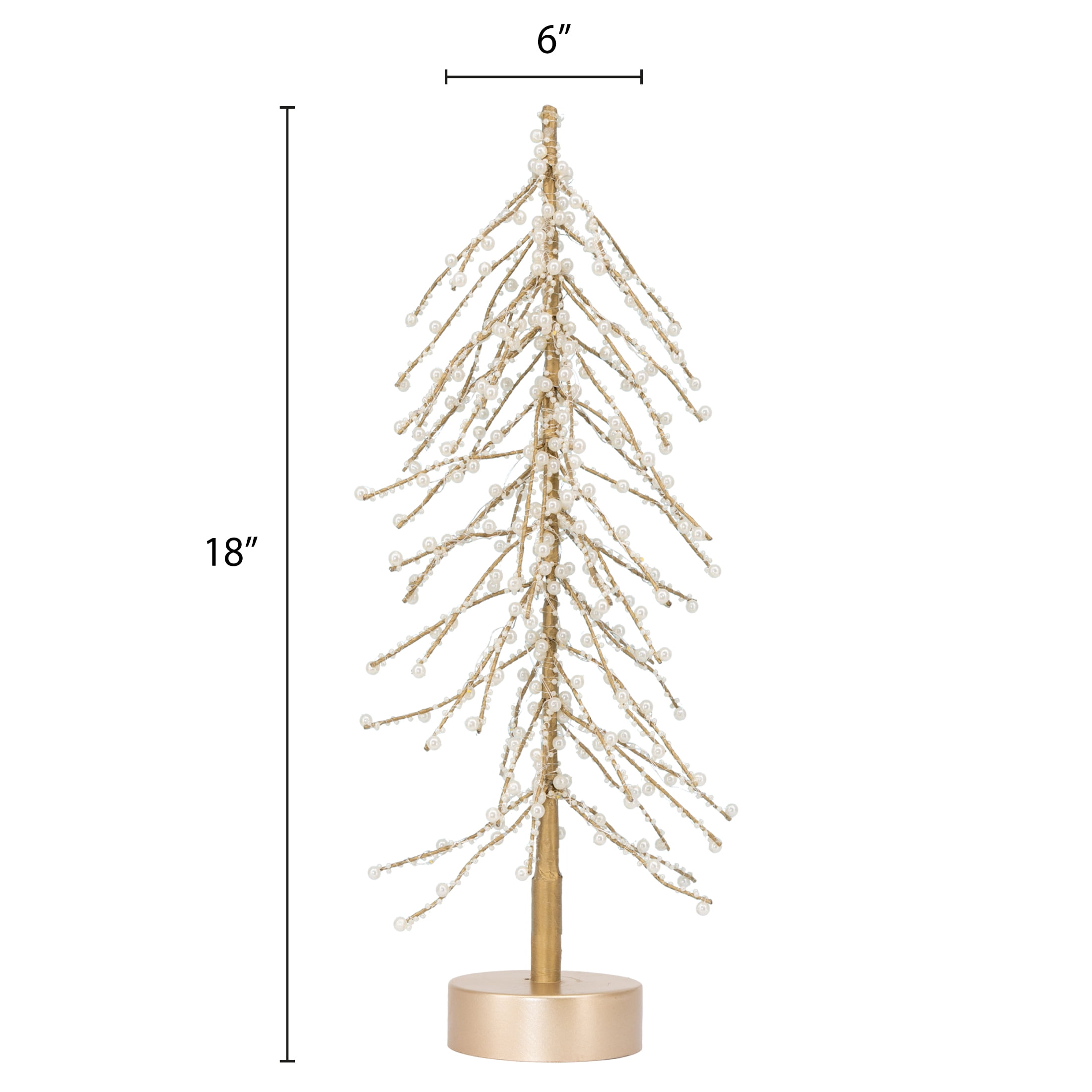 My Texas House Light-Up Beaded Tree Christmas Decoration, White and Gold, 18.5"