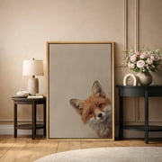 Framed Canvas Wall Art Cute Fox Portrait Print for Living Room Decoration - 16x24 NATURAL