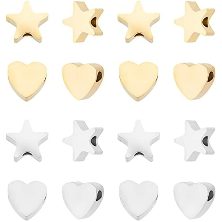 16Pcs Stainless Steel Heart Beads Star Beads Small Hole Beads