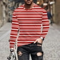 thumbnail image 2 of LNWUY Mens Shirts Soft Breathable Comfortable Cotton Crewneck Long Sleeve Basic Pullover Stripe Printed Casual Tee Shirt Red XXXL, 2 of 5