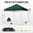thumbnail image 5 of CROWN SHADES 10x10 Pop Up Canopy Tent with One Push Setup Easy Outdoor Sun Shade for Events, Parties, Camping Forest Green, 5 of 8