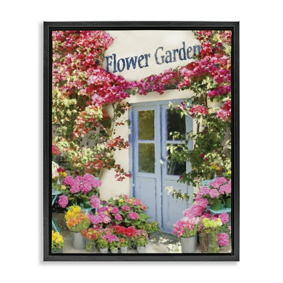 Stupell Industries Flower Garden Doorway Buildings & Architecture Painting Black Floater Framed Canvas Art Print Wall Art, 17 x 21