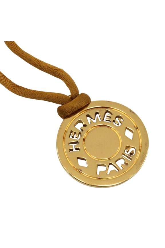 Pre-Owned Hermes Sellier Necklace, Gold Plated x Leather, Approx. 10.7g, Unisex