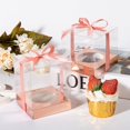 thumbnail image 3 of SINGOMON 24PCS Clear Boxes Small Gift Boxes Plastic Boxes 3 Inch Cupcake Boxes with Rose Gold Ribbon and Cupcake Insert Cup Cake Boxes Cupcake Holders Cupcake Carrier Macaron Boxes Baking Boxes, 3 of 5