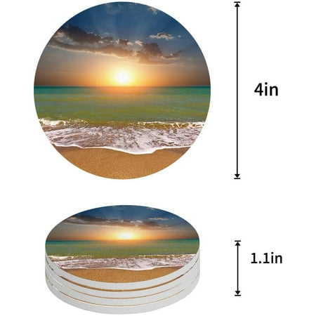 

KXMDXA Beautiful Beach Seascape Sunrise Set of 6 Round Coaster for Drinks Absorbent Ceramic Stone Coasters Cup Mat with Cork Base for Home Kitchen Room Coffee Table Bar Decor