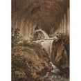 thumbnail image 2 of Jens Petersen Lund 11x14 Black Ornate Wood Framed Double Matted Museum Art Print Titled: Waterfall Under Walled Vault (1730 - 1793), 2 of 5
