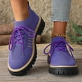 thumbnail image 2 of Knit Oxford Shoes for Women Lace up Breathable Mesh Solid Color Classic Lug Sole Low Heel Elastic Slip on Dress Shoes Purple Size 7.5, 2 of 8