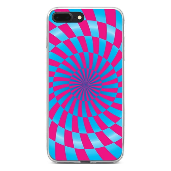 DistinctInk Clear Shockproof Hybrid Case for iPhone 7 PLUS / 8 PLUS (5.5" Screen) - TPU Bumper, Acrylic Back, Tempered Glass Screen Protector - Blue Pink Swirl Geometric