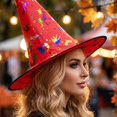 thumbnail image 4 of Halloween Shiny Glitter Satin Pointed Witch Hat with Wide Brim, Wizard Costume Accessory, Eye-catching Headwear for Halloween Party, Holiday Dress Up & Celebrations Red, 4 of 5