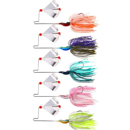 BIBABLYKE 5Pcs Spinnerbait Fishing Lures Fishing Buzzbait Lures Spinner Baits Swim Jigs Fishing Lure for Trout Salmon