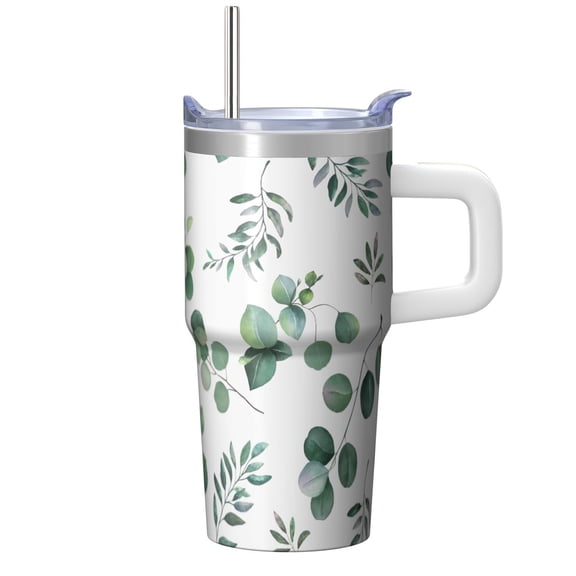 20oz Stainless Steel Tumbler with Floral Pattern - Vacuum Insulated Travel Coffee Cup with Handle, Leak-proof Lid, Gift for Her