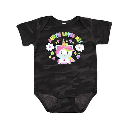 

Inktastic Auntie Loves Me with Cute Rainbow Unicorn Gift Baby Boy or Baby Girl Bodysuit