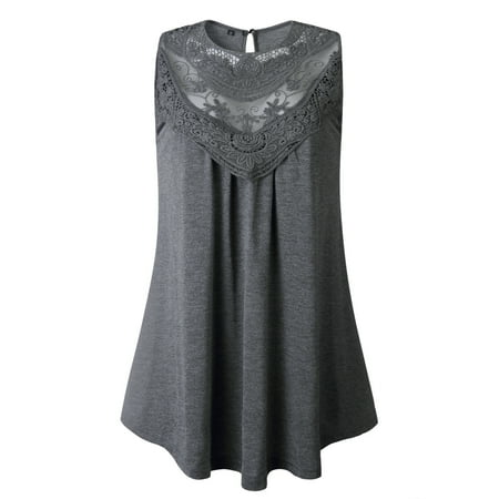 Lilly Posh Women’s Lace Front Scoop sleeveless Top Comfy Casual Swing Tunics