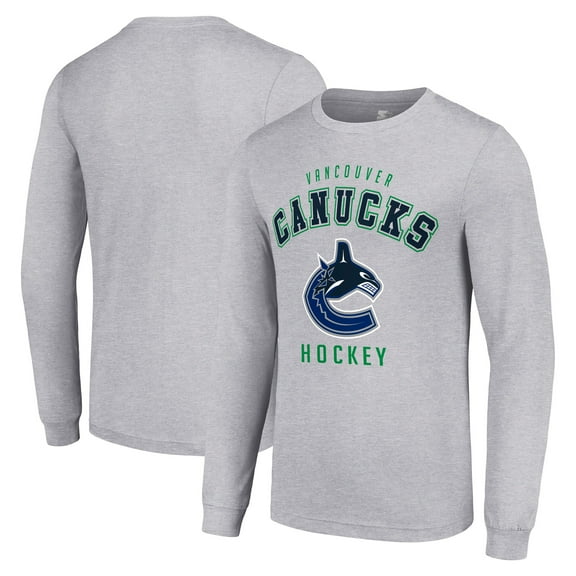 Men's Starter Heather Gray Vancouver Canucks Logo Long Sleeve T-Shirt