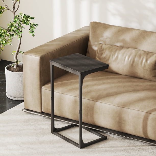VASAGLE Mesa Auxiliar en Forma de C, Mesita de Noche, Mesita de Sofá, con Estructura de Metal, Industrial, para Salón, Dormitorio, Roble Ébano y Negro