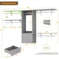thumbnail image 2 of Wood Closet System, 4-8ft Closet Organizer System with 2 Wooden Drawers, Walk-in Wardrobe Clothes Rack with 4 Hanging Rods for Bedroom,Living Room,Grey, 2 of 14