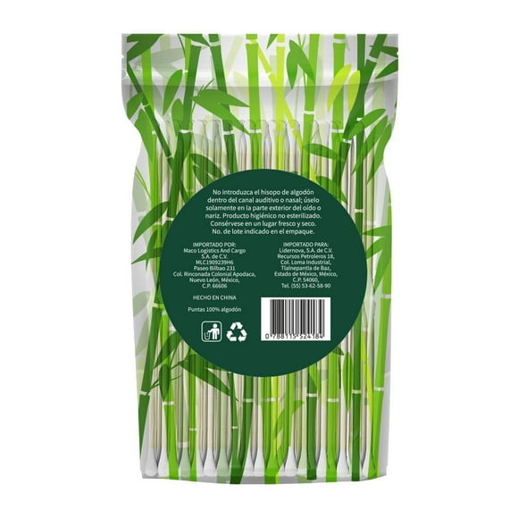 Hisopos algodón Lidernova con mango de bambú 400 pzas