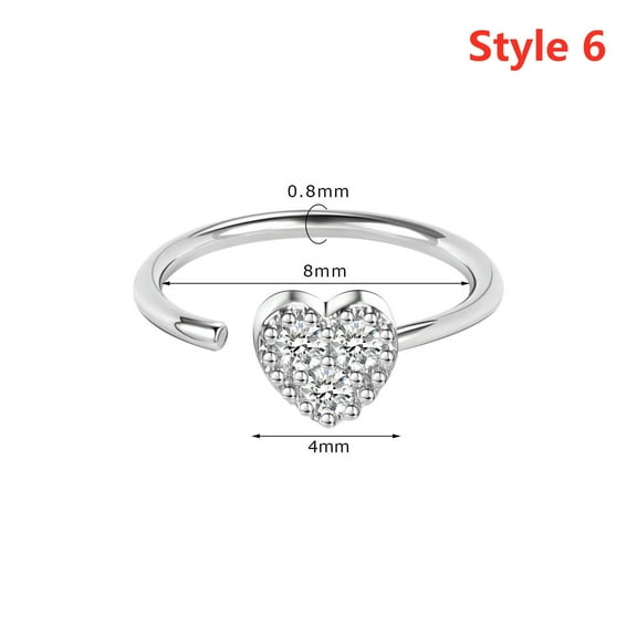 QQTDFG 20G CZ Copper Hoop Nose Ring Flower Heart Nose Septum Piercing for Women Jewelry-Silver-Style 6