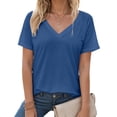 thumbnail image 2 of GEWSEY Womens V Neck Short Sleeve T Shirts Summer Tops 2025 Casual Loose Tees Trending Now (Blue, XL), 2 of 7