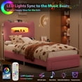 thumbnail image 5 of Upholstered Twin Bed Frame with Headboard, 2-Tier Storage, Charging Station & Drawer, Metal Platform, No Box Spring Needed, Pink, 5 of 9