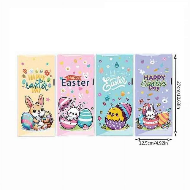 Easter Candy Wrapping Bags 50 Pack Clear Cellophane Bunny Egg Pattern Flat Pocket With Twist Tie 4.9X10.6 Inch