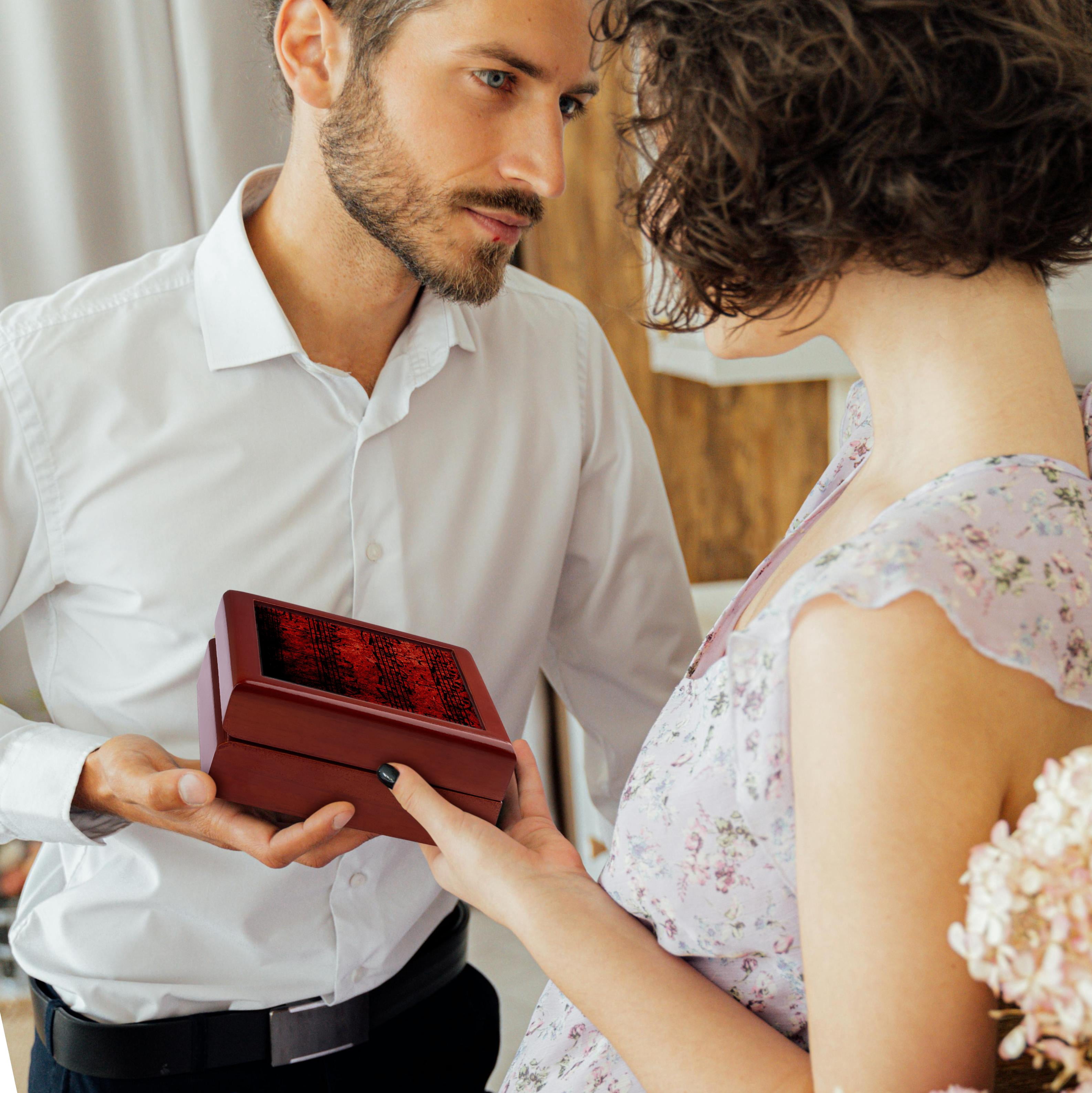 3dRose, Musical Interlude in Red, Jewelry Box 5.5x5.5 inch with 4 inch tile