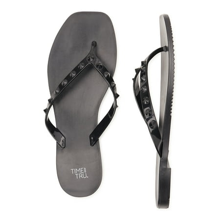 

Time and Tru Women s Studded Jelly Flip Flop Sandals