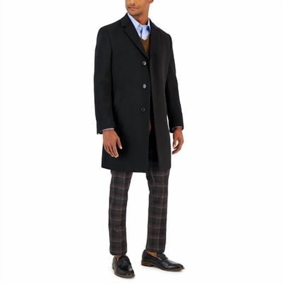 Nautica Mens Classic-Fit Camber Wool Overcoat Coat 42 Short Black