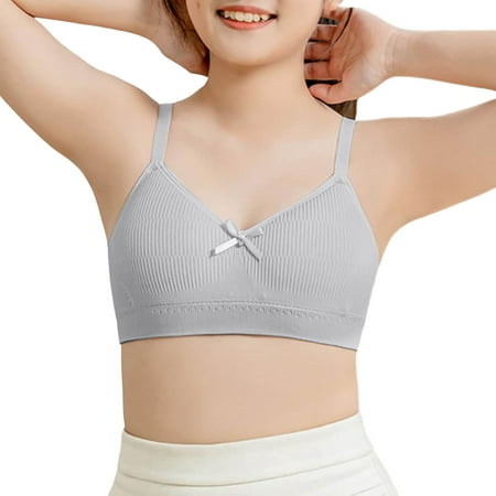 Girls Bras 8-10 Padded Seamless Sports Bra Crop Cami Training Bras Girls with Adjustable Straps Camisole Lightweight Teen Bra Grey 34