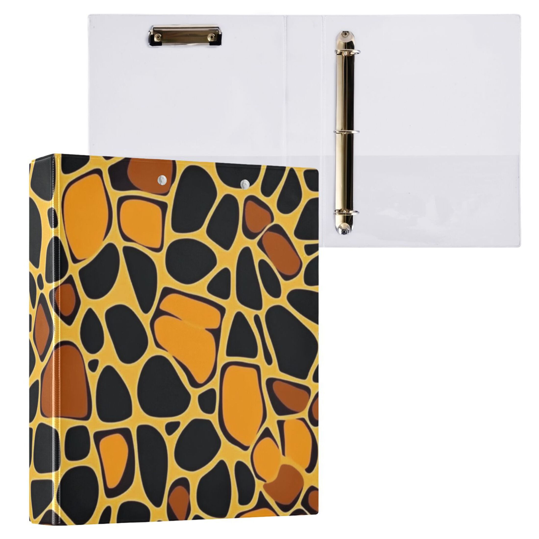 Yellow Black Blocks 3 Ring Binders 1.5 inch Hardcover File Folders with Interior Pockets A4 Size Organizer for School Office Hospital
