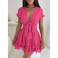 thumbnail image 2 of Vestido PRETTYGARDEN 2025 Cuello en V Manga Corta Lazo Rojo Rosa Talla L, 2 of 6