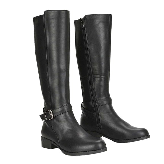 XY London Womens Cameron Elasticated Shaft Low Block Heel Knee-High Boots