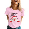 thumbnail image 2 of Merry Christmas Tshirts Women Short Sleeve Casual Crewneck Cute Santa Claus Graphic Tees Holiday Party Tops, 2 of 5