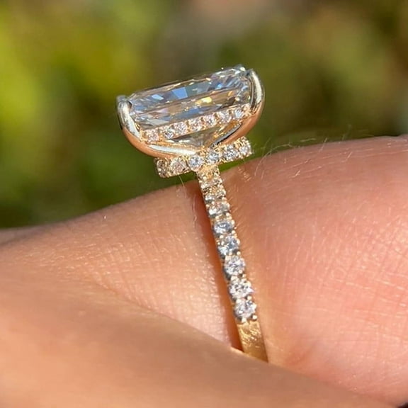 solitaire jewels 2.5CT Radiant Moissanite Hidden Halo Engagement Ring For Women, 14K Yellow Gold