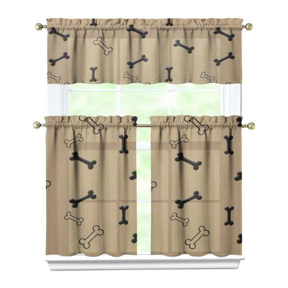 Dog Print Kitchen Curtains 36 Inch Short - 3 Panel Set, Cute Puppy & Floral Design, Rod Pocket Pet Lover Curtains 100% Polyester, Paw & Bone Pattern for Kitchen, Living Room, Bedroom, Easy Wash