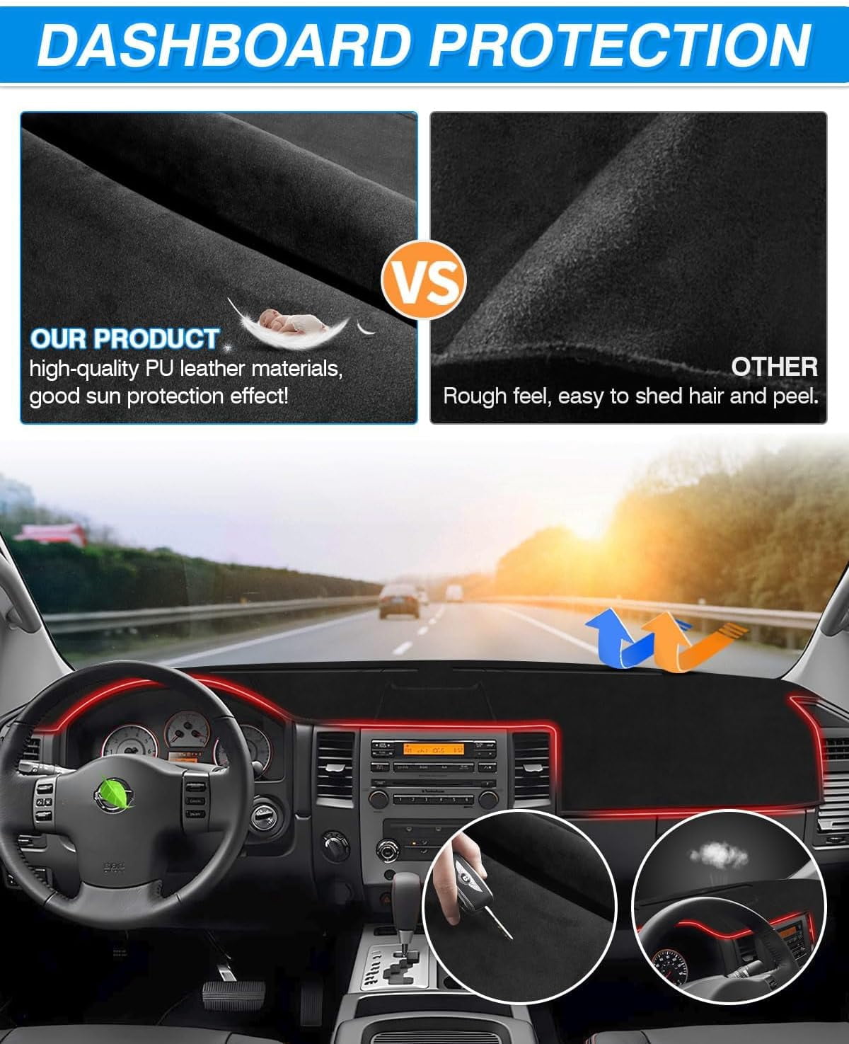 Canvcle Dashboard Cover Compatible with Nissan Titan 2004-2012 Accessories Dash Cover Mat Pad Black(Without Cutout for Navi/Sensor)