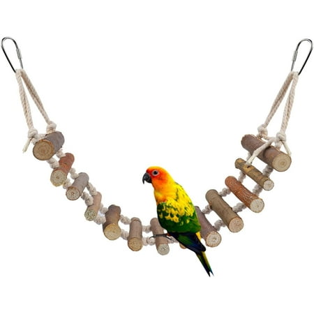 JQSTY Natural Wood & Rope Ladder Bird Toy - Climbing Chewable Swing Bridge with Quick-Lock Design, Durable Parrot Cage Accessories for Cockatiels/Lovebirds, Bite-Resistant & Weatherprooff
