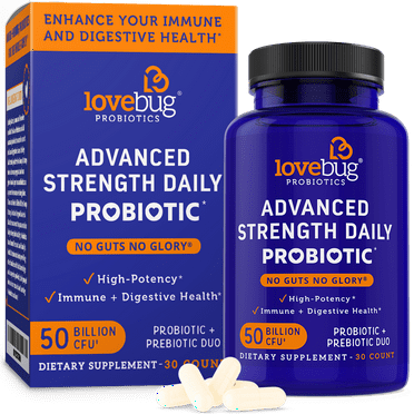 LoveBug Probiotics No Guts No Glory Advanced Strength Daily Probiotic, 30 Count