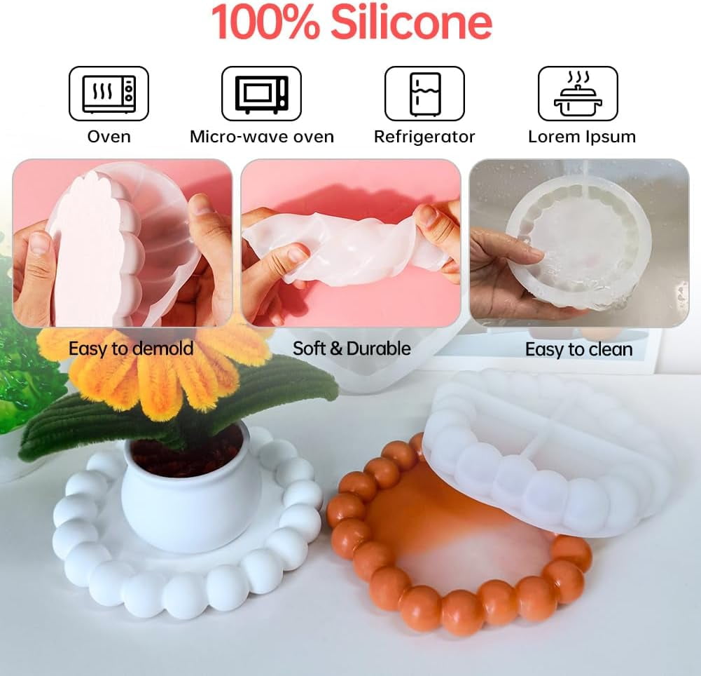 ABCISI 3 Pcs Bubble Coaster Silicone Mold, Durable Epoxy Resin Bubble Molds for Resin Heart Round Pentagonal Shape, Used for Coasters Bowl mats, Candle Holders, Home Decoration, Valentine's Day Gifts