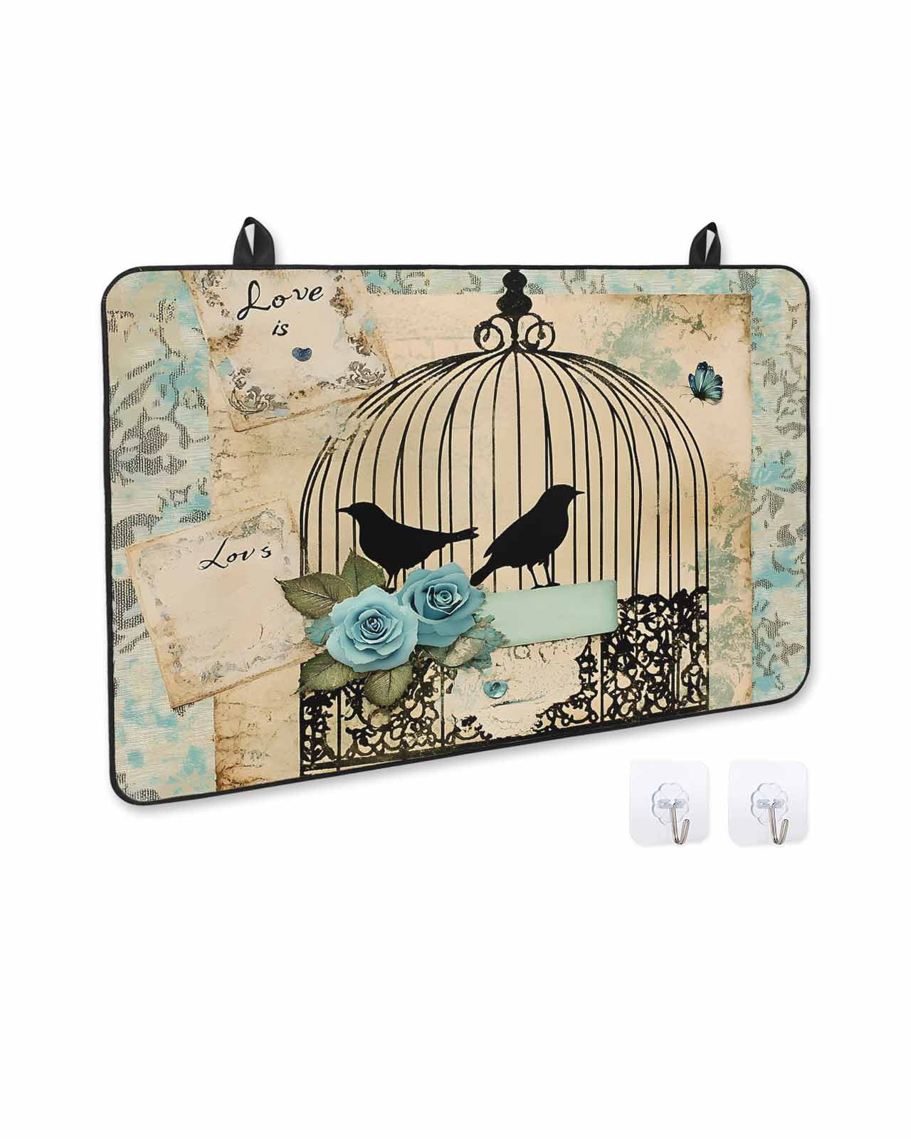 nqOlkjepod Large Induction Cooktop Protector Mat 24"x21", Vintage Bird Cage Stove Top Covers for Electric Stove, Retro Floral Pattern Decorative Stove Burner Cover Mats, Glass Top Stove Cover