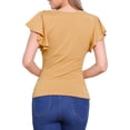 thumbnail image 3 of Blusa Faux Wrap Inspire Chic para mujer, blusa casual de verano con cuello en V y mangas con volantes, talla XL, color caqui, 3 of 6