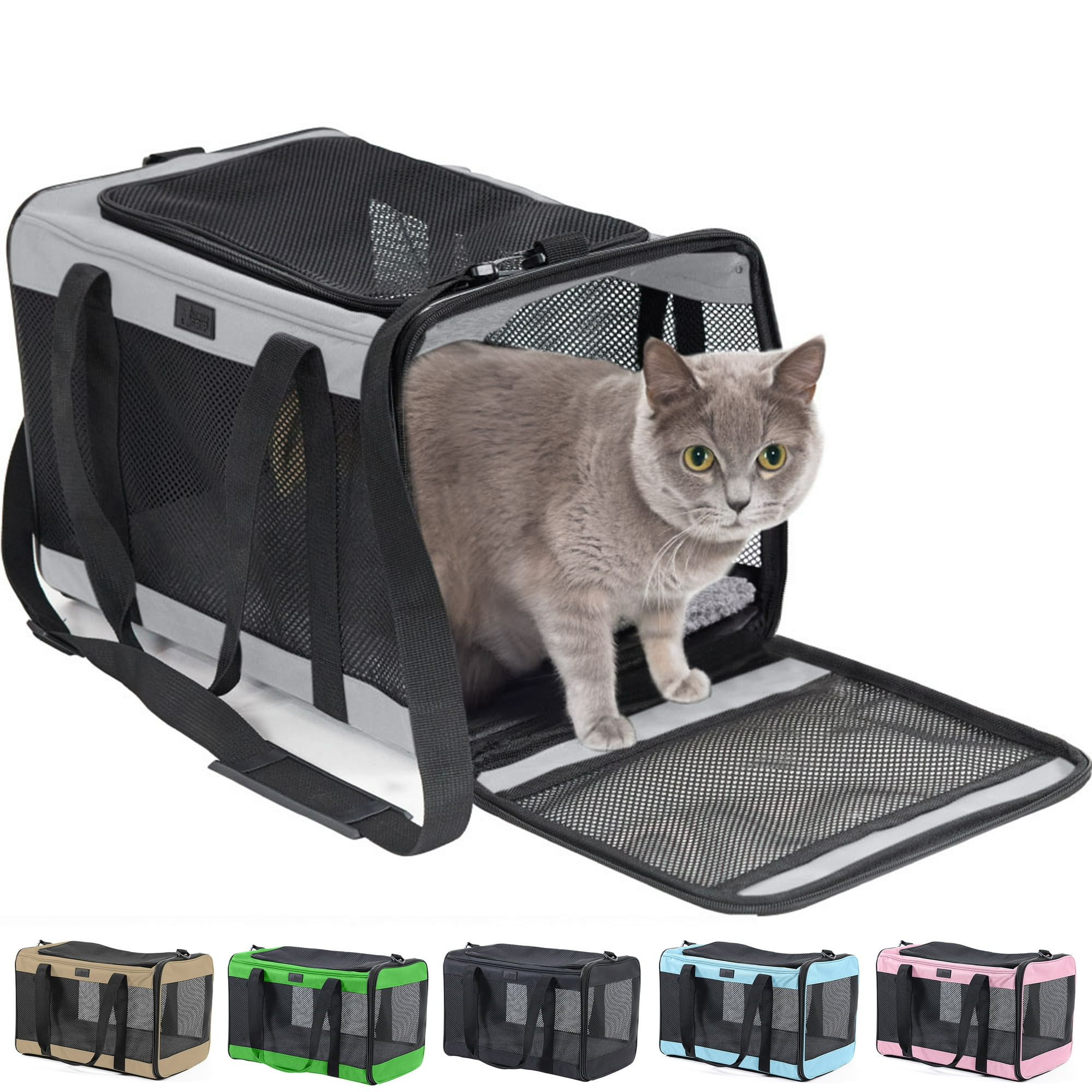 GORILLA GRIP Cat Carrier Portable Dog Kennel Up to 15 Lbs, Airline Pet Travel Bag, Gray