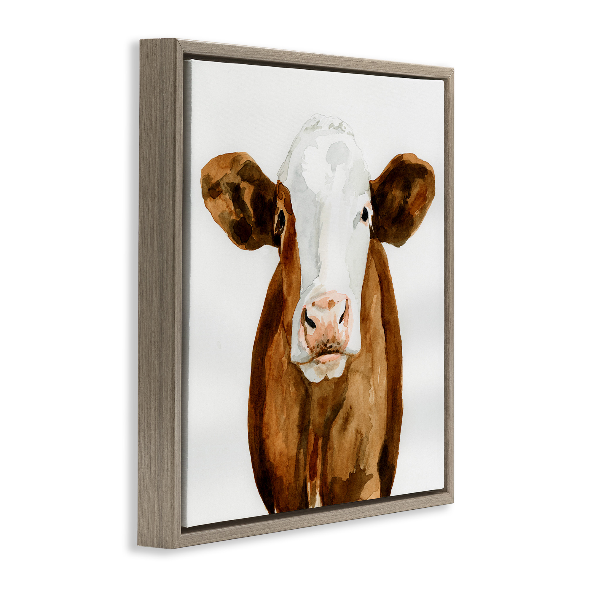 Stupell Industries Country Cow Minimal Portrait Animals & Insects Painting Brown Floater Framed Canvas Art Print Wall Art, 18 x 18
