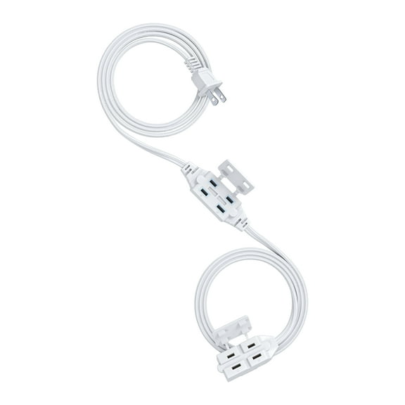 DEWENWILS 6FT Extension Cord for Indoor with 6 Outlets 2 Prong 16/2 SPT-2, Designed with Safety Cap,ETL Listed