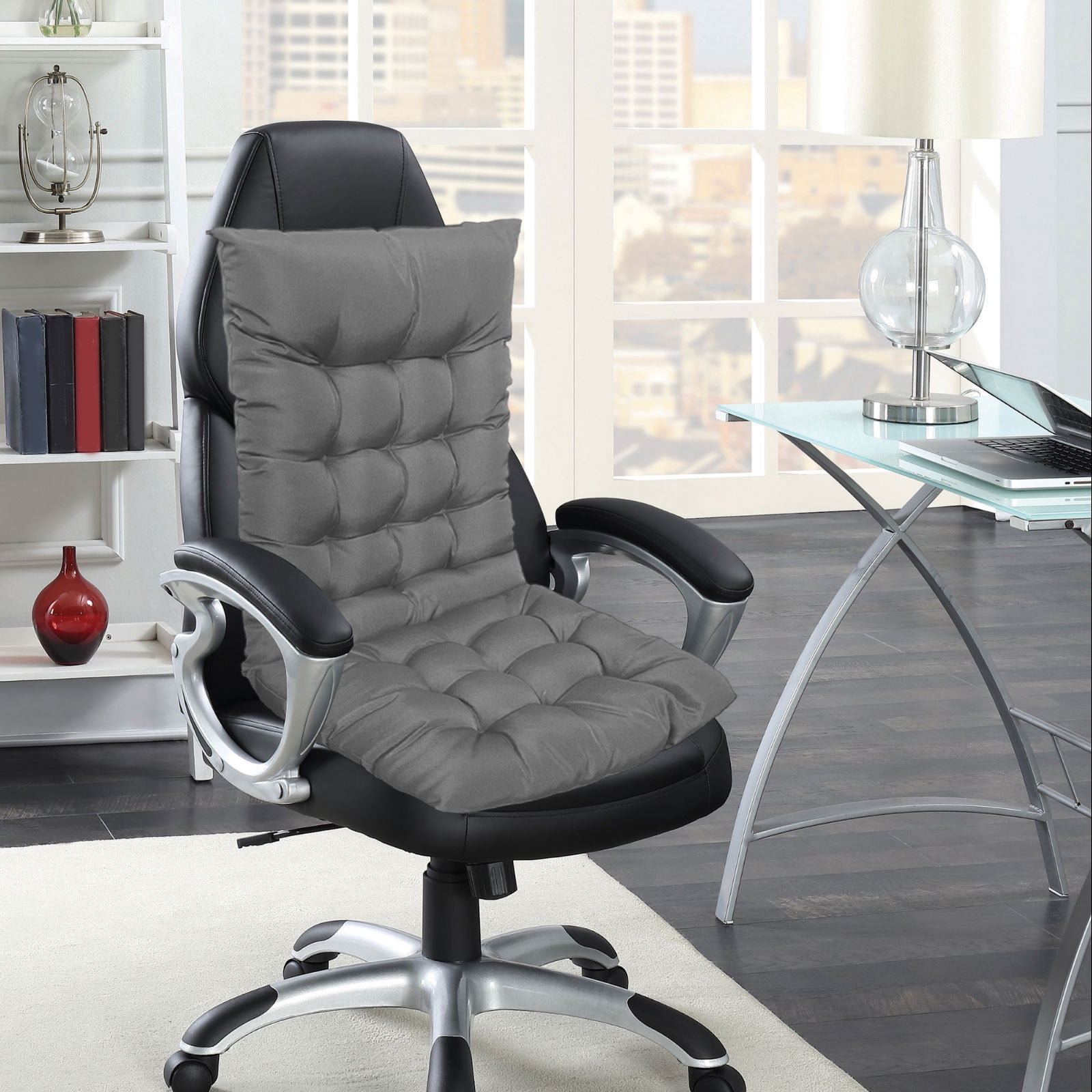 EazyTech High Back Seat Cushion for Indoor Outdoor, One-Piece Rocking Chair Cushions Lounger Chair Pad for Garden Patio Office Dorm Chair Gray