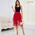 thumbnail image 6 of JASGOOD Tulle Skirts for Women High Low Layered Irregular A-Line Midi Skirt Elastic High Waist Party Skirt, 6 of 7
