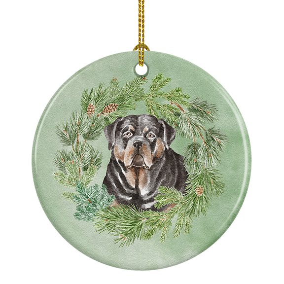 Rottweiler Christmas Wreath Ceramic Ornament 2.8 in x 2.8 in